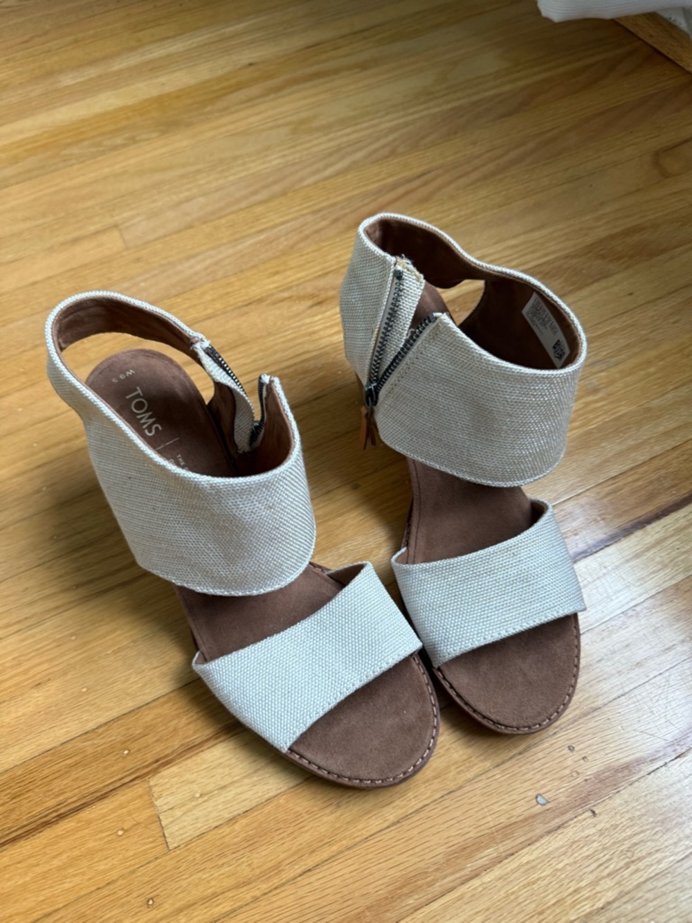 Toms Cream Canvas Ankle-Wrap Heeled Sandals